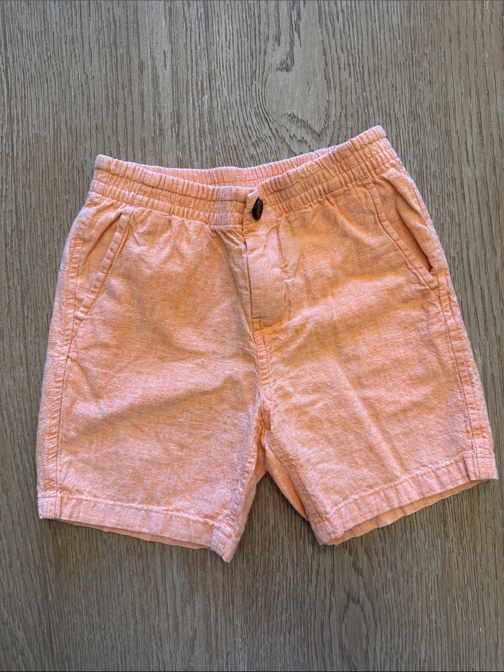 Janie and Jack Boys Sz 6 Peach Elastic-Waist Linen Cotton Shorts
